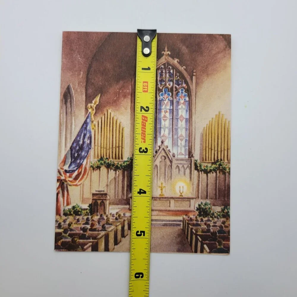 Vintage 1943 C.R. Gibson Christmas Greeting Card With Church Illustration & Vers